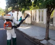 Aplicação de pesticida em área com possível caso de dengue, na zona urbana de Ivaiporã.