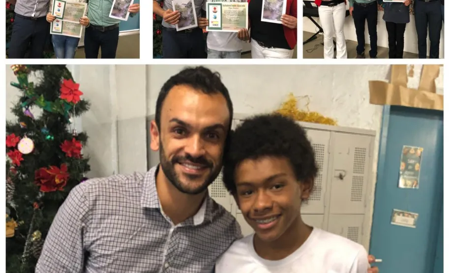 Na foto: Participantes do Projeto recebendo Diploma e Livreto do Secretário Municipal de Educação e Cultura de Almirante Tamandaré, Sr. Jucie Pereira