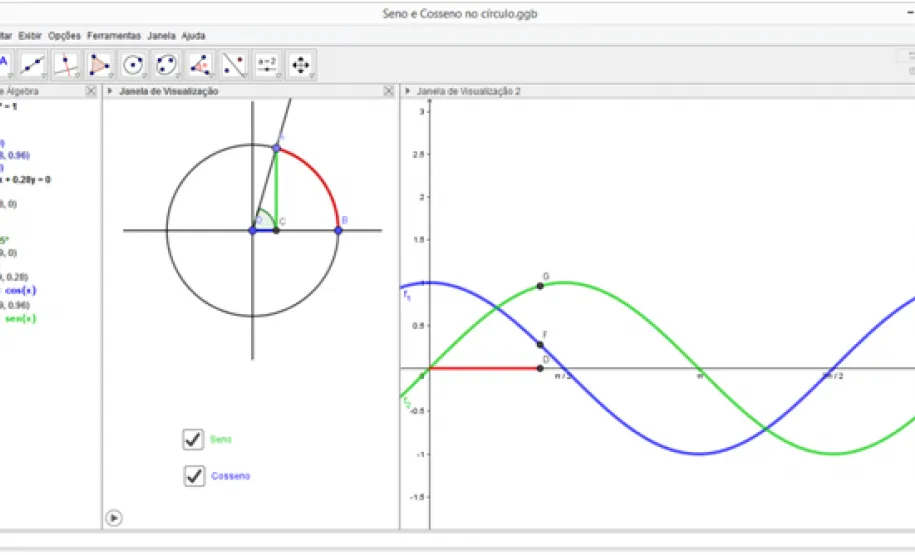 Funções seno e cosseno no círculo trigonométrico