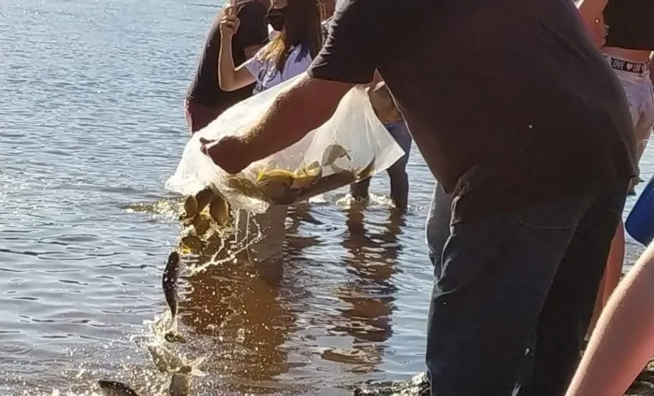 Soltura de alevinos. Foto: Divulgação SEDEST.