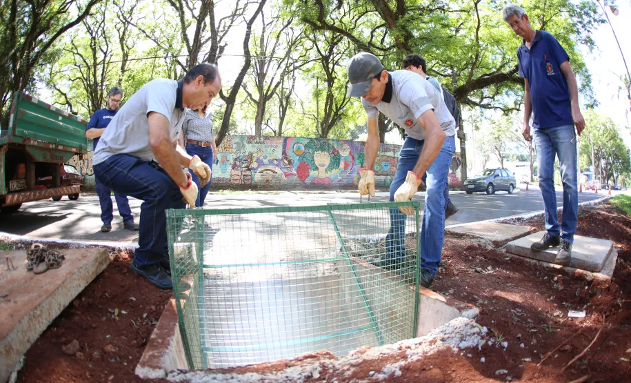 RAIP sendo instalado em canteiro central.